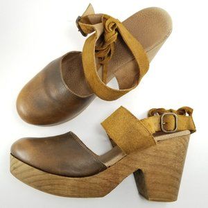 Free People Brown Cognac Belmont Leather Clogs
